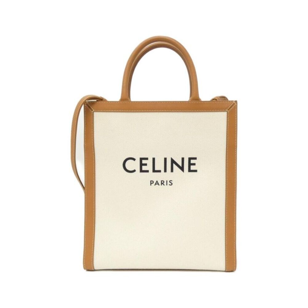 Celine Small Vertical Cabas Cotton Canvas Calf Tote Bag